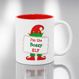 I&#39;m The Bossy Elf | Personalized Christmas Elf Two-Tone Coffee Mug