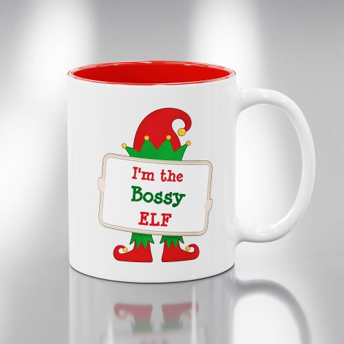 Im The Bossy Elf  Personalized Christmas Elf Two_Tone Coffee Mug