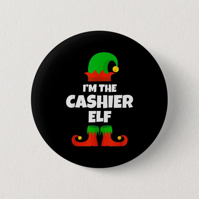 I'm The Cashier Elf Family Pajama Christmas Funny  Button (Front)
