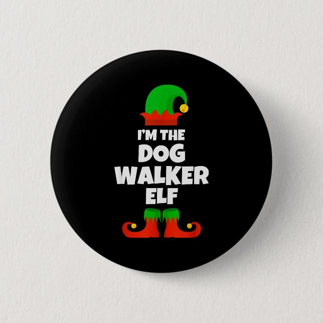 I'm The Dog Walker Elf Family Pajama Christmas Fun Button (Front)
