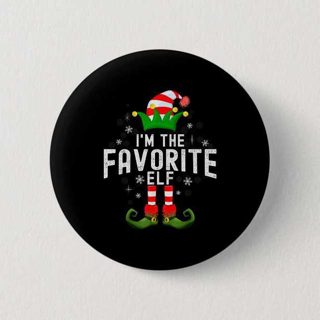 I'm The Favorite Elf Christmas Family Pjs Costume  Button (Front)