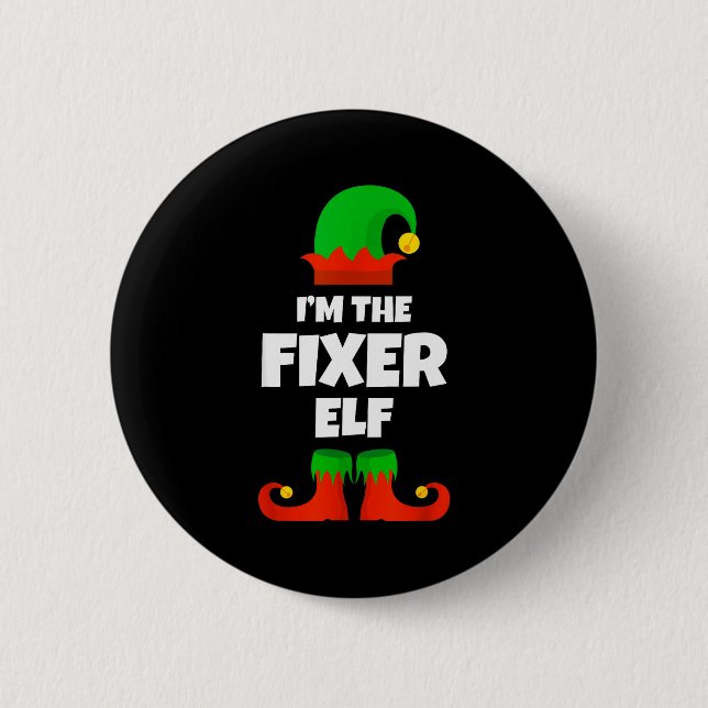I'm The Fixer Elf Family Pajama Christmas Funny Fi Button (Front)