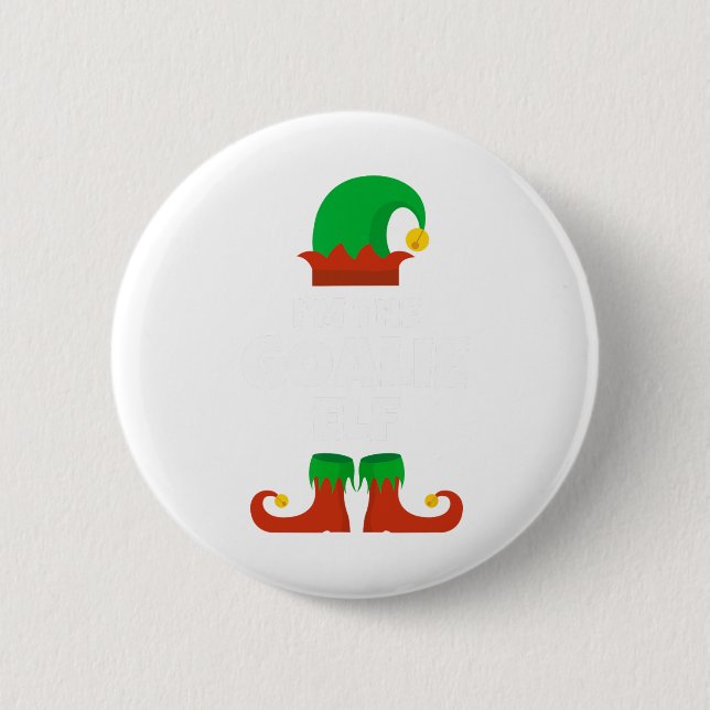 I'm The Goalie Elf Family Pajama Christmas Hockey  Button (Front)
