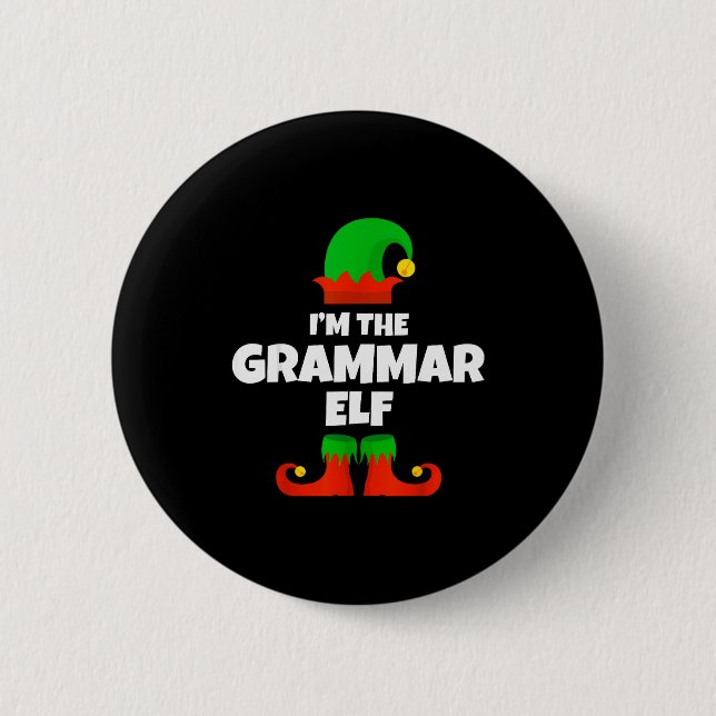 I'm The Grammar Elf Family Pajama Christmas Englie Button (Front)