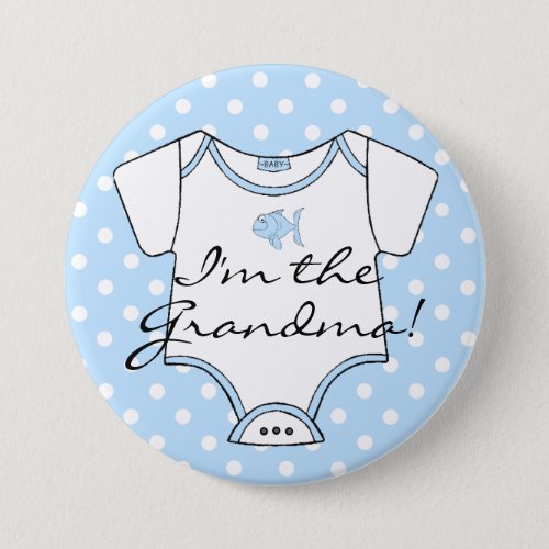 Im The Grandma Blue and White With Cute Fish Pinback Button