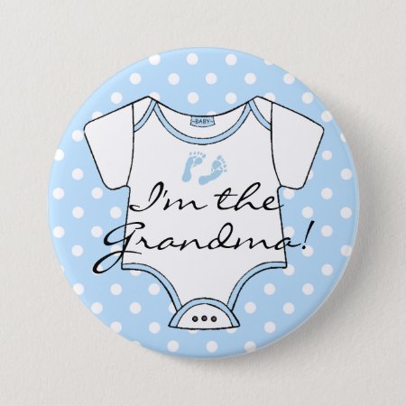 I'm The Grandma  Blue Baby Footprints Personalized Pinback Button