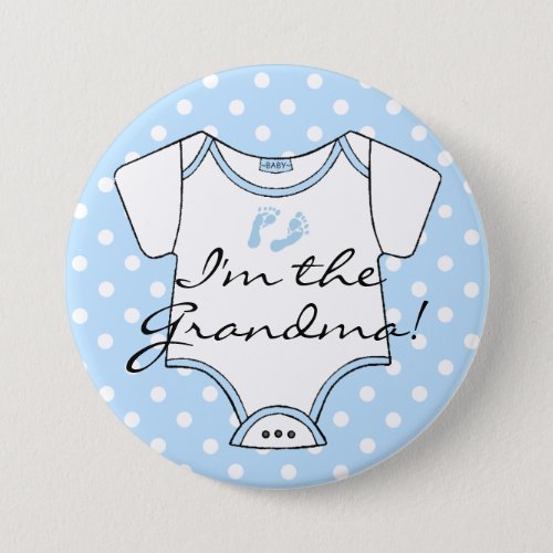 Im The Grandma  Blue Baby Footprints Personalized Pinback Button