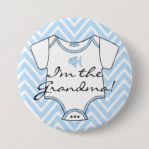 I'm The Grandma Blue Chevron With A Blue Fish Pinback Button