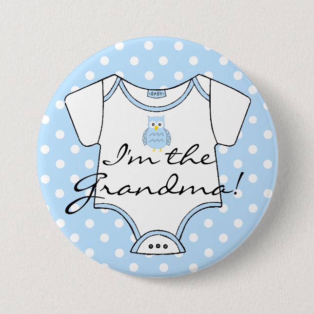 I'm The Grandma Blue Owl Blue Polka Dots Button (Front)