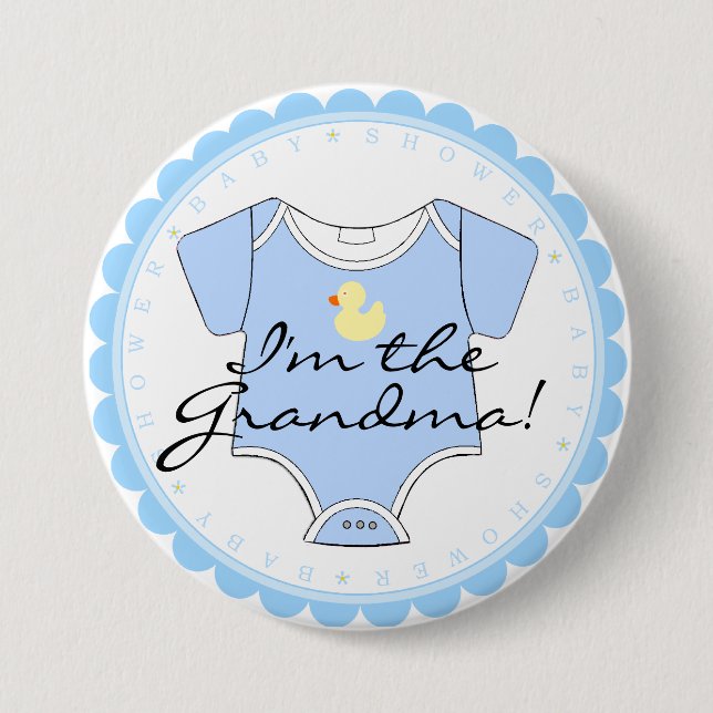 I'm The Grandma Blue Scalloped Yellow Duck Shower Pinback Button (Front)