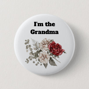 I'm the Grandma Cream & Red Rose Boho Flowers Button