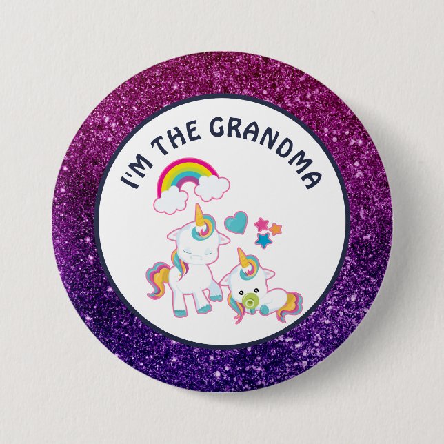 I'm the Grandma Cute Adult and Baby Unicorn Button (Front)