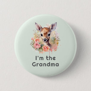 I'm the Grandma Cute Deer Surrounded By Roses Button