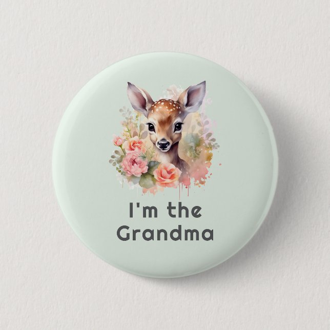 I'm the Grandma Cute Deer Surrounded By Roses Button (Front)