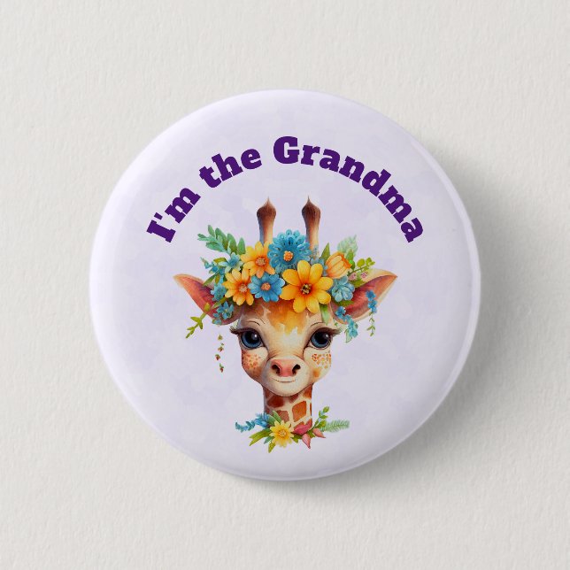 I'm the Grandma Cute Giraffe with Floral Crown Button (Front)
