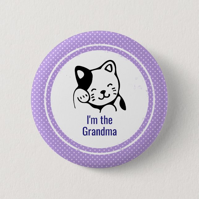 I'm the Grandma Cute Kitty Cat on Polka Dots Button (Front)
