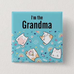 I'm the Grandma Cute Kitty Cat Pattern Whimsical Button