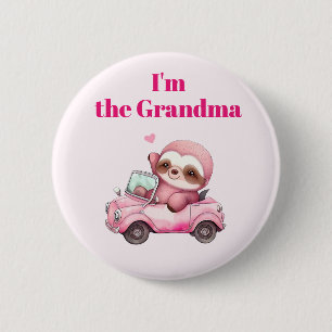 I'm the Grandma Cute Pink Sloth Driving a Car Button