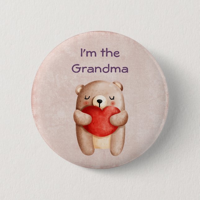 I'm the Grandma Cute Teddy Bear with Red Heart Button (Front)