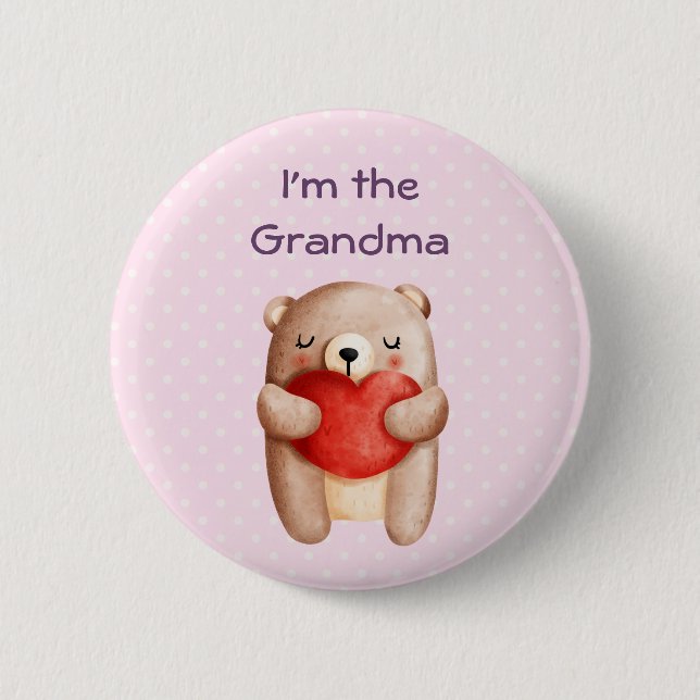 I'm the Grandma Cute Teddy Bear with Red Heart Button (Front)