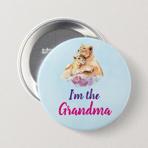 I'm the Grandma Cute Watercolor Mother Lion & Cub Button