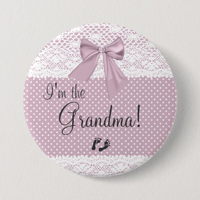 I'm The Grandma Lavender Bow With White Lace Pinback Button (Front)