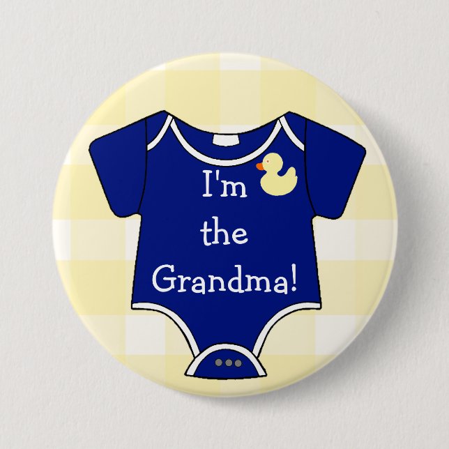 I'm The Grandma Navy Blue on Yellow Gingham Pinback Button (Front)