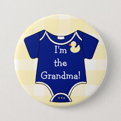 Im The Grandma Navy Blue on Yellow Gingham Pinback Button
