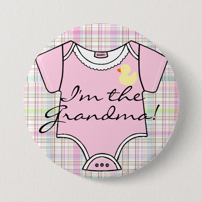 I'm The Grandma on Pink Plaid with Yellow Duck Button (Front)