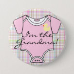 I&#39;m The Grandma On Pink Plaid With Yellow Duck Button at Zazzle