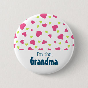 I'm the Grandma  Pink and Green Hearts Pattern Button