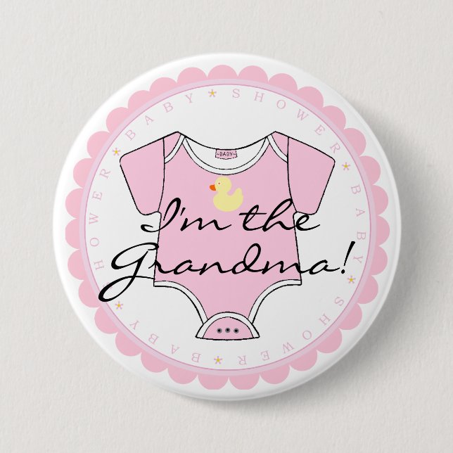 I'm The Grandma- Pink Scalloped Edge Pinback Button (Front)