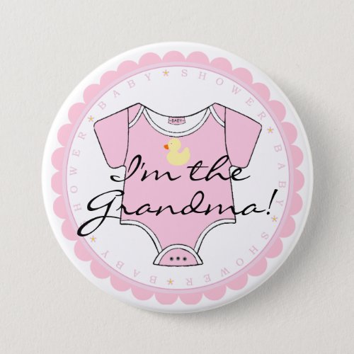 Im The Grandma_ Pink Scalloped Edge Pinback Button