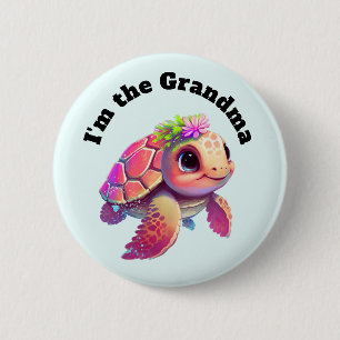 I'm the Grandma - Pink Sea Turtle Whimsical & Cute Button