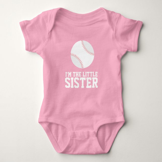 "I'm the Little Sister" Baseball Jersey Number Baby Bodysuit (Front)