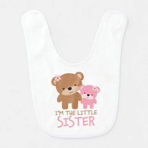 "I'm the Little Sister" Cute Bears Baby Bib