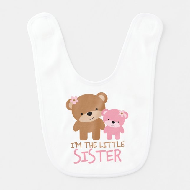 "I'm the Little Sister" Cute Bears Baby Bib (Front)