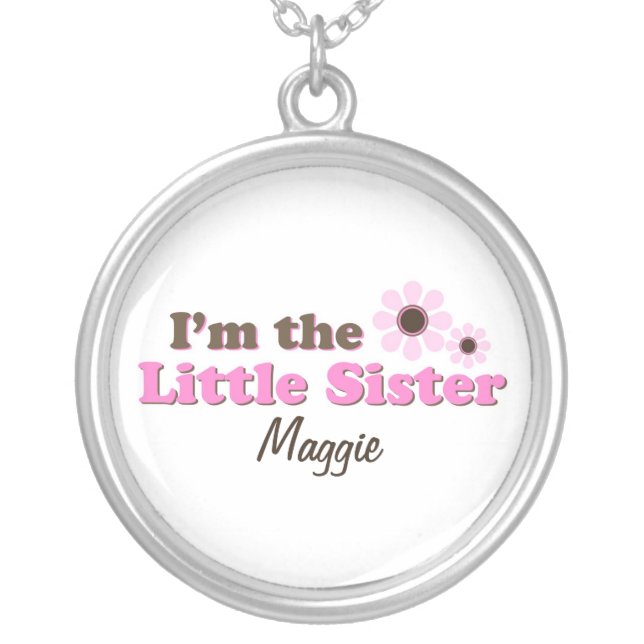 I'm The Little Sister Mod Flowers Personalized Silver Plated Necklace (Front)