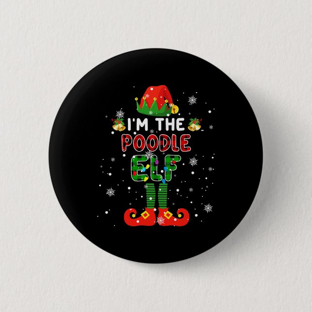 Im The Poodle Elf Xmas Red Plaid Elf Costume Dog L Button (Front)