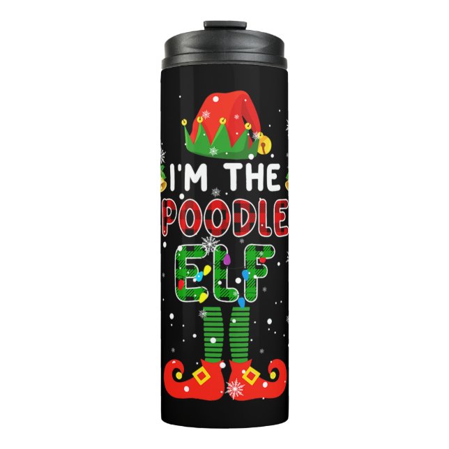 Im The Poodle Elf Xmas Red Plaid Elf Costume Dog L Thermal Tumbler (Front)