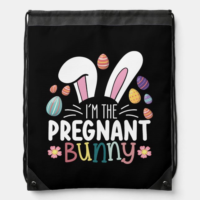 I'm The Pregnant Bunny Mom Easter Family Matching Drawstring Bag (Front)