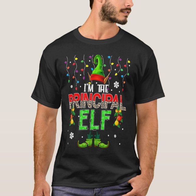 I'm The Principal Elf Xmas Leopard Elf Costume  Fa T-Shirt (Front)