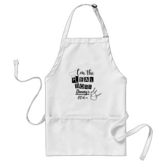 I'm The Real Boss Name Kitchen Black Text Modern Adult Apron