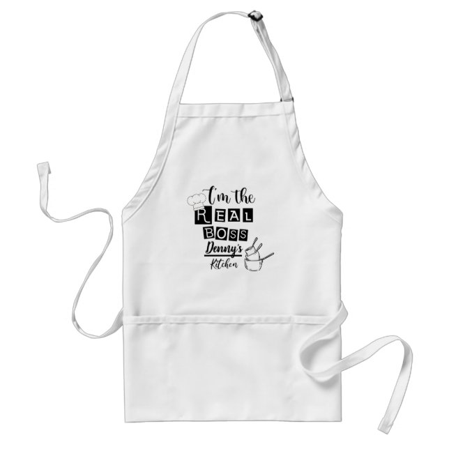 I'm The Real Boss Name Kitchen Black Text Modern Adult Apron (Front)
