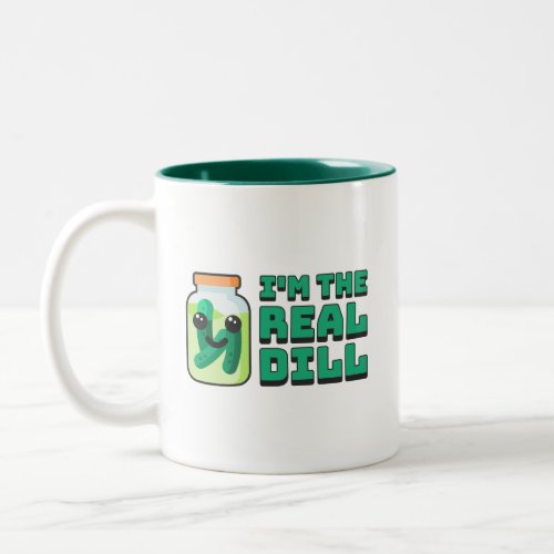 Im The Real Dill Cute and Punny Pickle Cartoon Two_Tone Coffee Mug