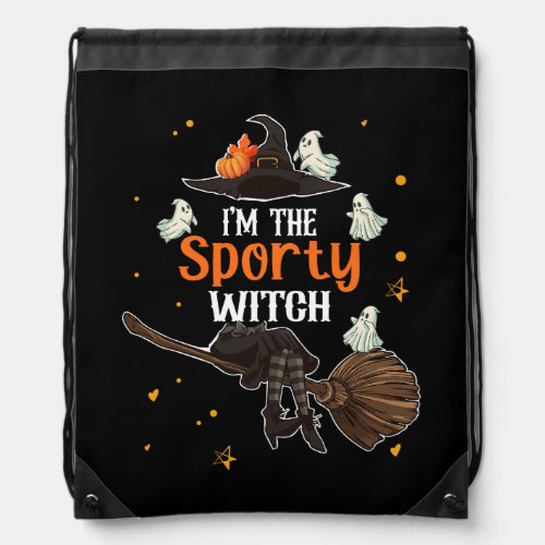 Im The Sporty Witch Riding Broomstick Halloween Co Drawstring Bag
