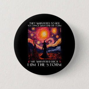 I'm The Storm Breast Cancer Witch Halloween Starry Button