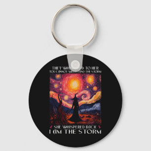 I'm The Storm Breast Cancer Witch Halloween Starry Keychain