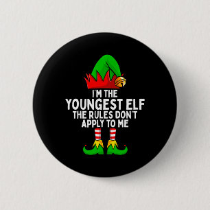 I'm The Youngest Elf Matching Family Christmas Button