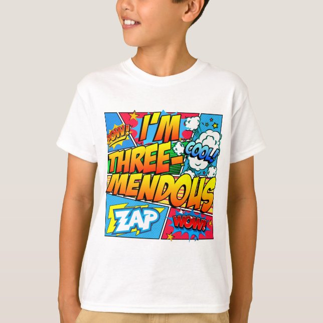 I'm Three Mendous 3rd Birthday Comic Book T-Shirt (Front)
